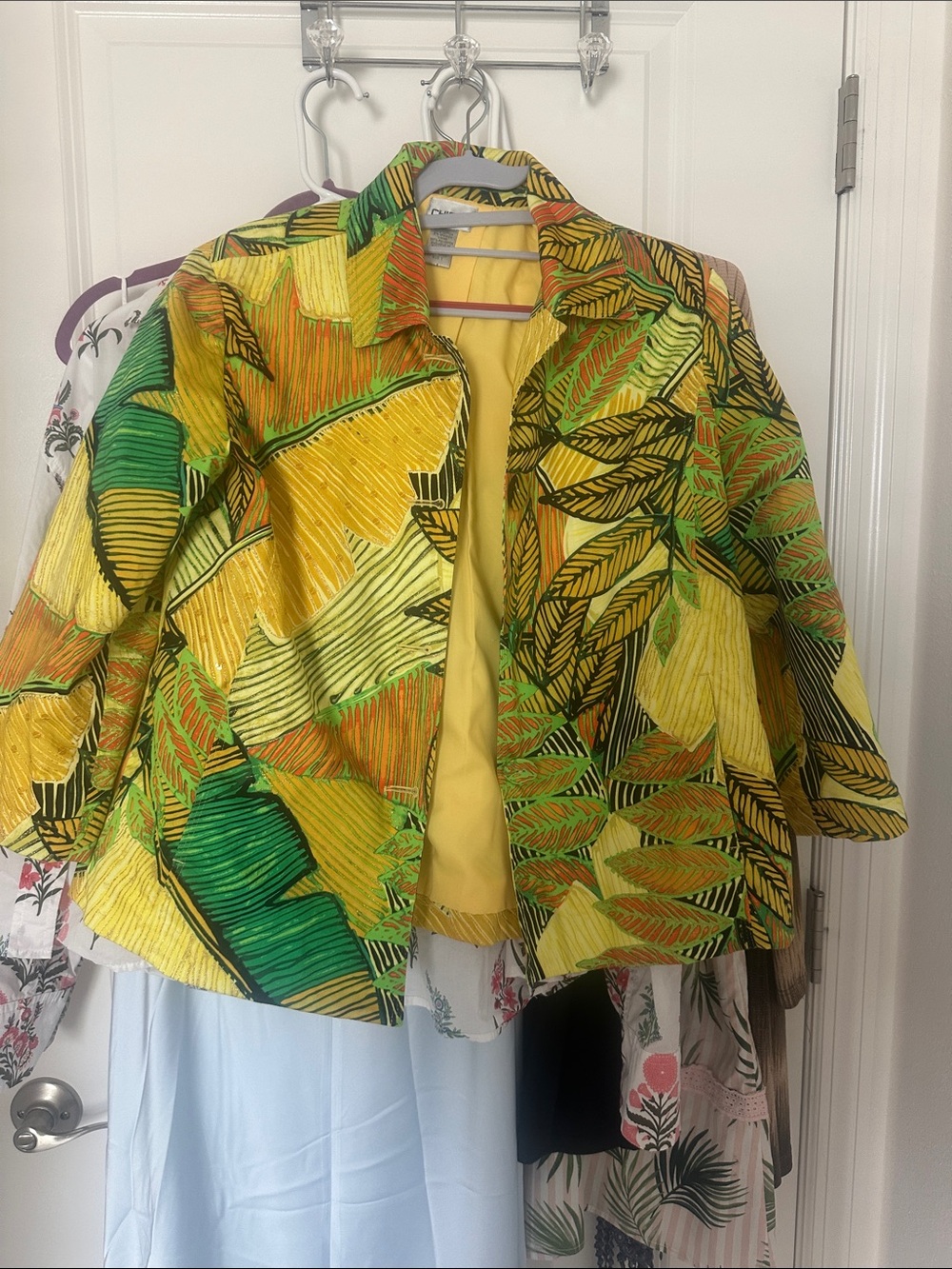Chico's Yellow & Green Leaf-Print Blazer